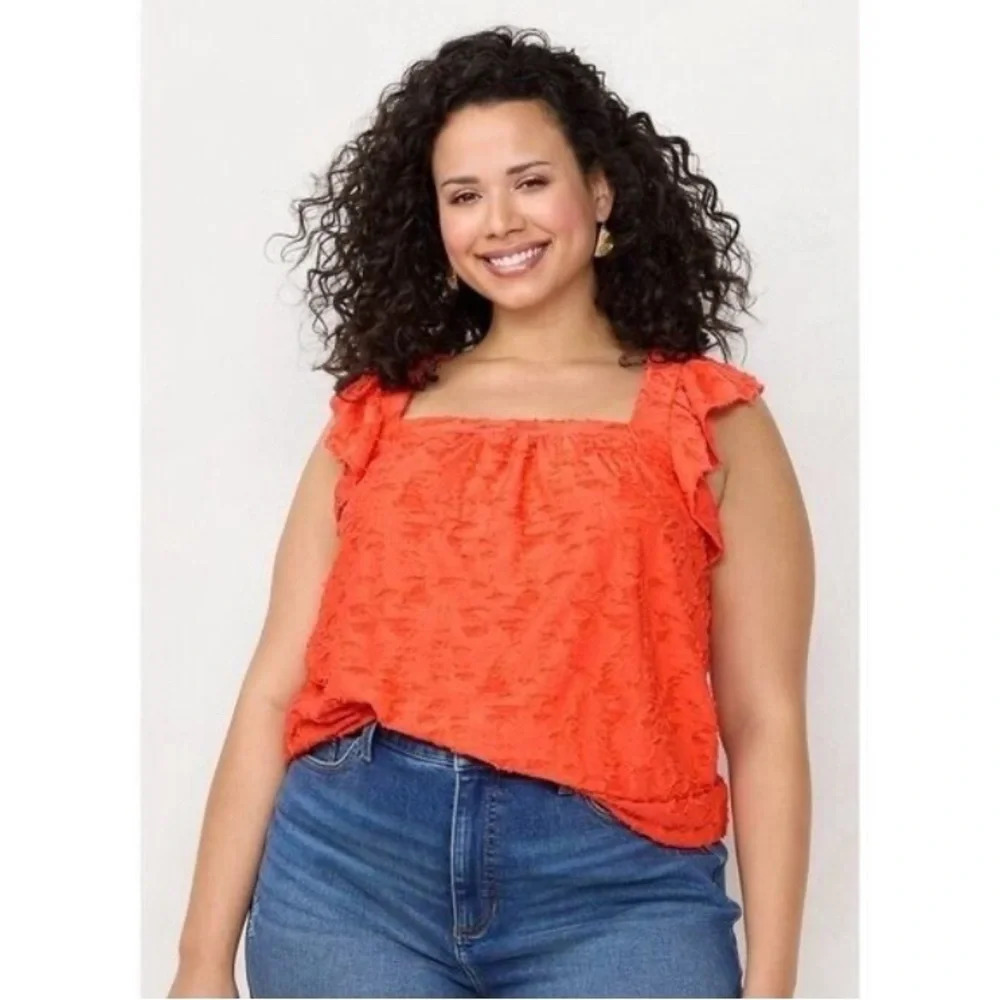 LC Lauren Conrad XXL Floral Lace Lined Tank in Coral
